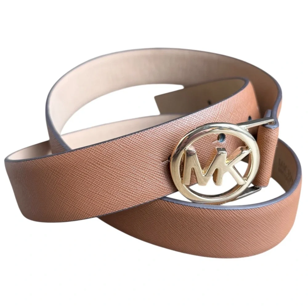 Michael Kors women large belt leather brown + gold 556202 logo